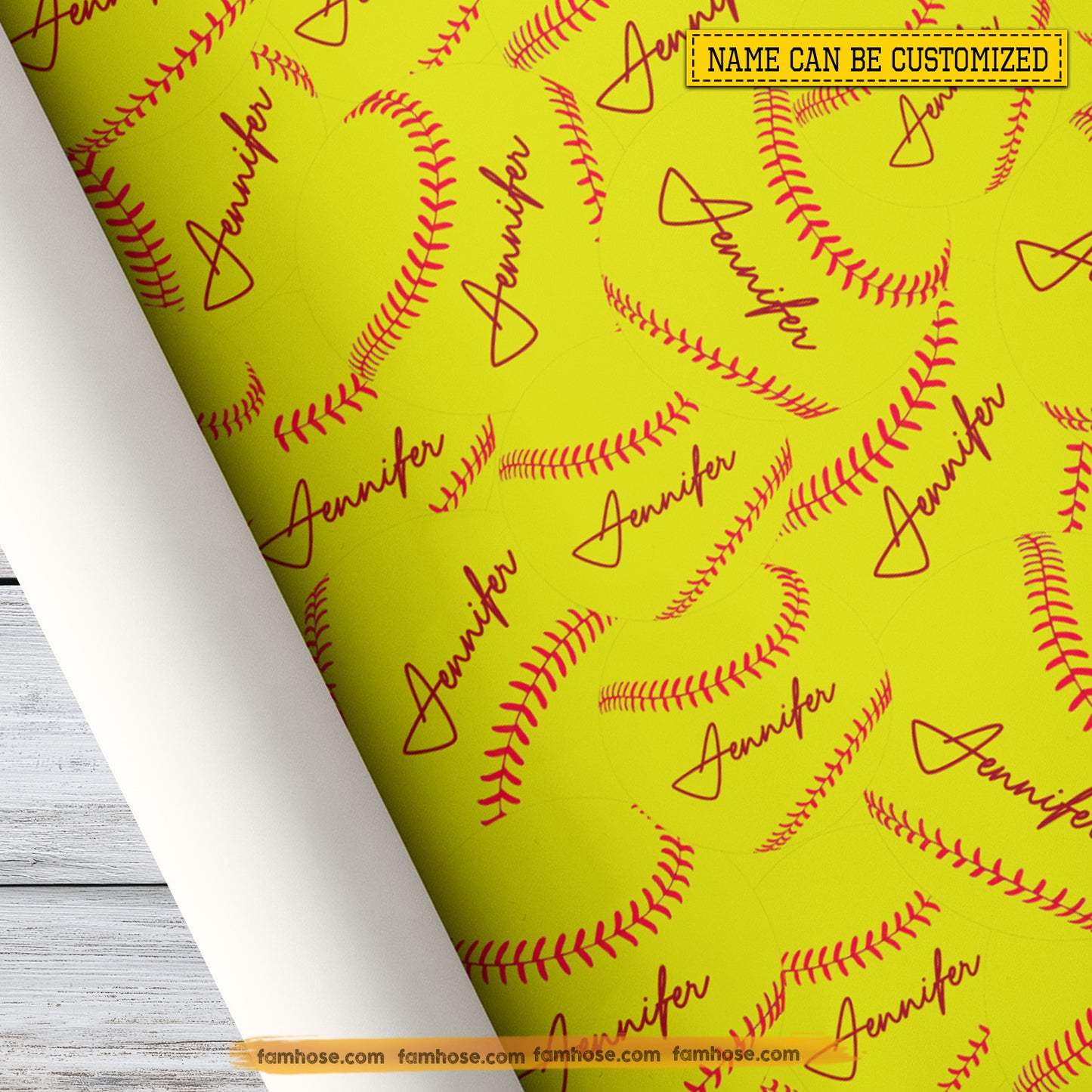 Personalized Softball Wrapping Paper, Blazing Neon Sport Wrapping Paper Rolls, Gift Wrap For Softball Lover