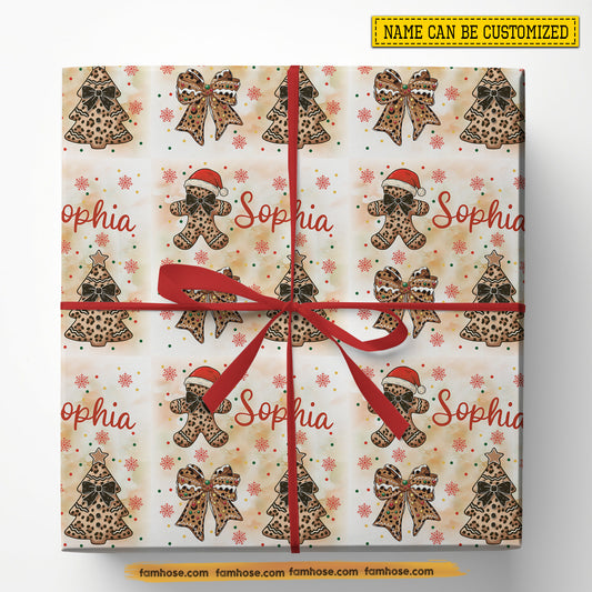 Personalized Christmas Gingerbread Wrapping Paper, Leopard Gingerbread Wrapping Paper Rolls Xmas Gift