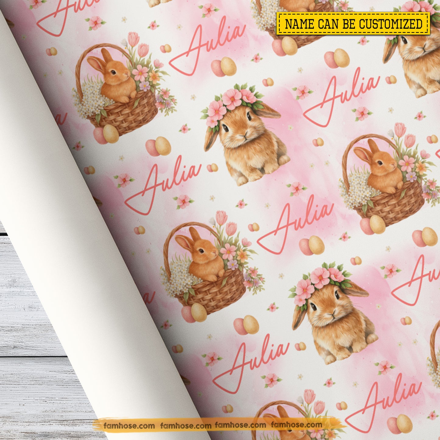 Cute Personalized Rabbit Flower Wrapping Paper, Charming Spring Bunny Wrapping Paper Rolls, Gift Wrap For Rabbit Lover