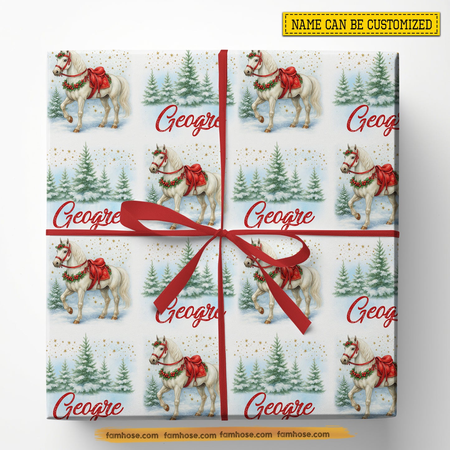 Personalized Christmas Horse Wrapping Paper, Enchanting White Horse Wrapping Paper Rolls Xmas Gift For Horse Lover