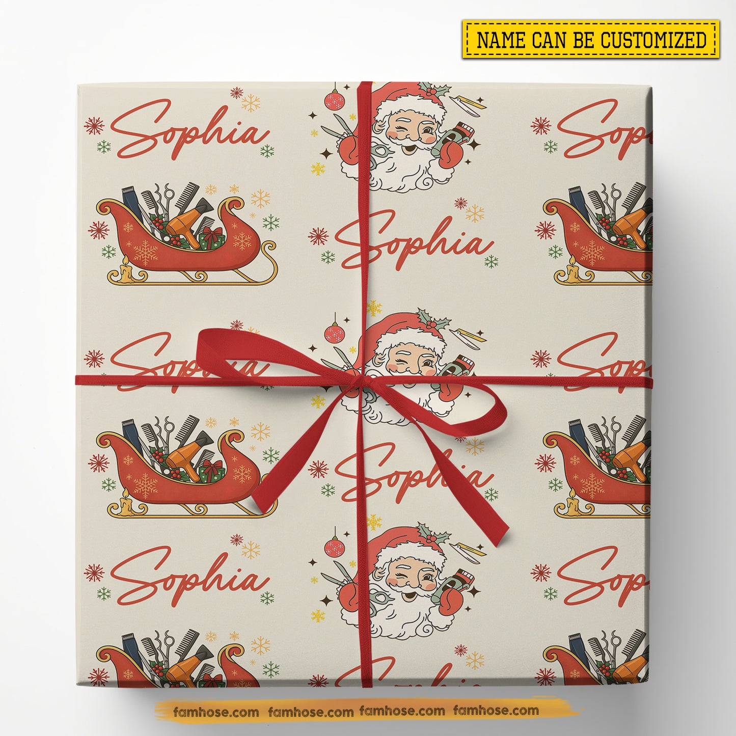 Funny Personalized Christmas Hair Stylist Wrapping Paper, Jolly Barber Wrapping Paper Rolls Xmas Gift