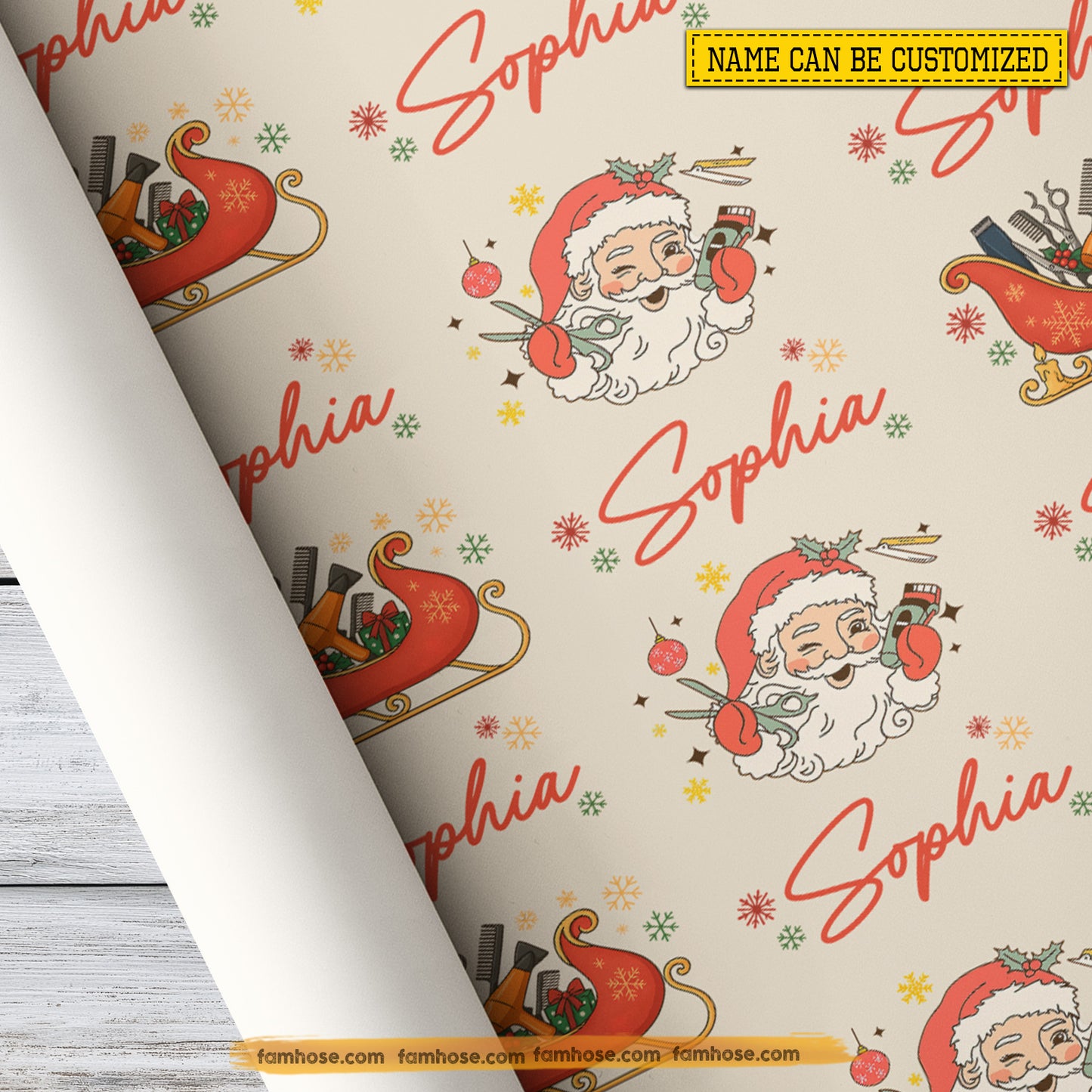 Funny Personalized Christmas Hair Stylist Wrapping Paper, Jolly Barber Wrapping Paper Rolls Xmas Gift