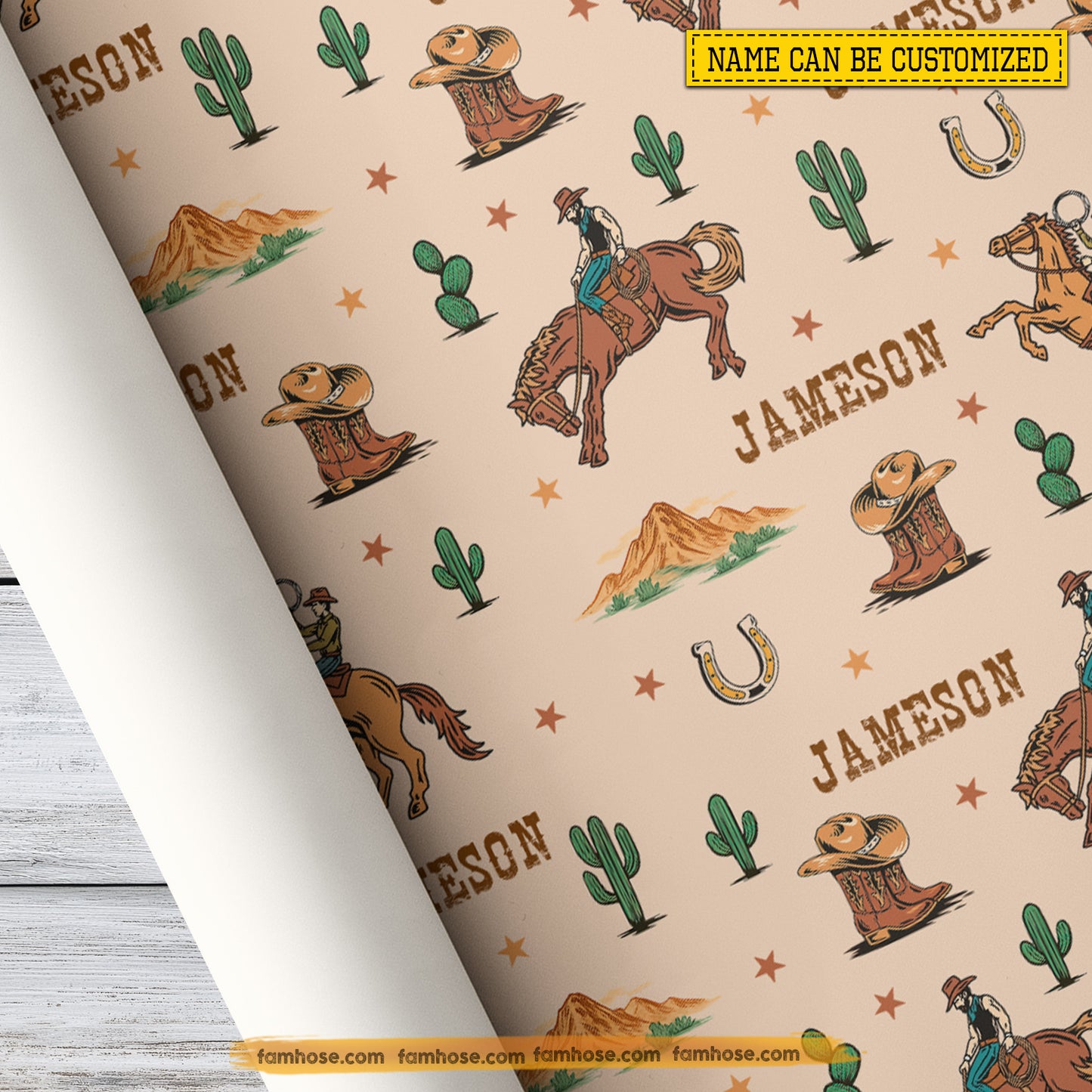 Personalized Cowboy Wrapping Paper, Wild West Cowboy Adventure Wrapping Paper Rolls, Gift Wrap For Cowboy