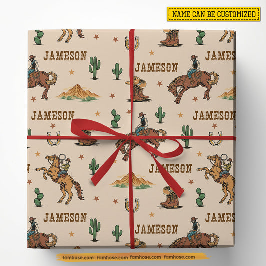 Personalized Cowboy Wrapping Paper, Wild West Cowboy Adventure Wrapping Paper Rolls, Gift Wrap For Cowboy