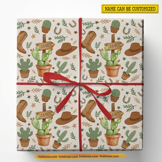 Personalized Rodeo Cowboy Wrapping Paper, Cactus Cowboy Rodeo Wrapping Paper Rolls, Gift Wrap For Cowboy, Rodeo Lover
