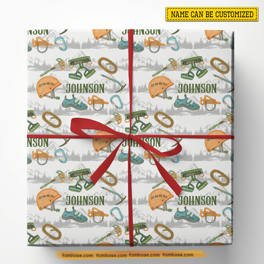 Personalized Rock Climbing Wrapping Paper, Adventure Climber Gear Wrapping Paper Rolls, Gift Wrap For Rock Climbing Lover