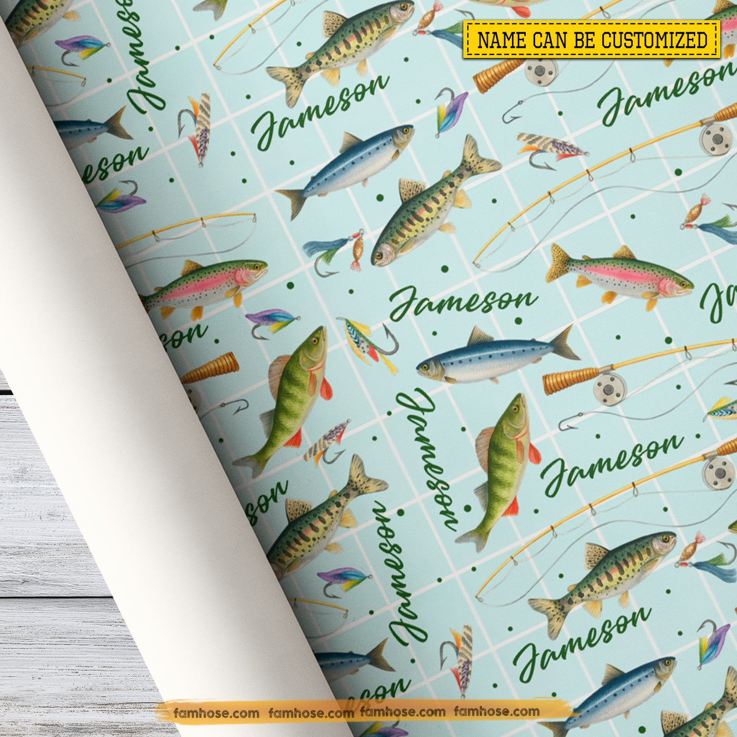 Personalized Fishing Wrapping Paper, Lures, Lines & Leaping Fish Wrapping Paper Rolls, Gift Wrap For Fishing Lover