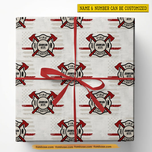 Personalized Firefighter Wrapping Paper, Firefighter Shield Wrapping Paper Rolls, Gift Wrap For Firefighter Lover