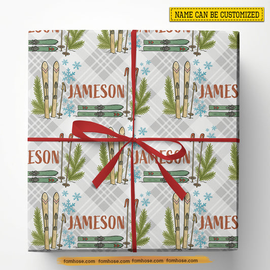 Personalized Skiing Wrapping Paper, Snowy Slopes Wrapping Paper Rolls, Gift Wrap For Skiing Lover