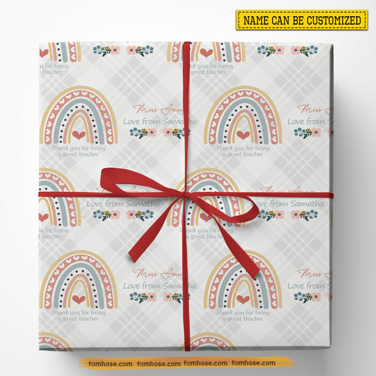 Personalized Thank You Wrapping Paper, Thank You For Being A Great Teacher Wrapping Paper Rolls, Gift Wrap For Teachers