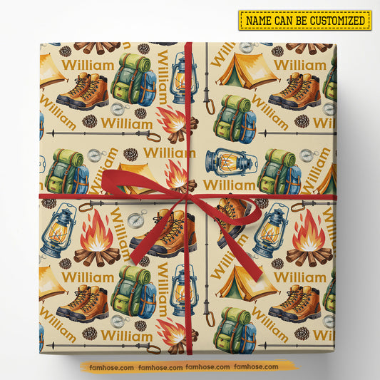 Personalized Hiking Wrapping Paper, Hiking Gear Wrapping Paper Rolls, Gift Wrap For Hiking Lover