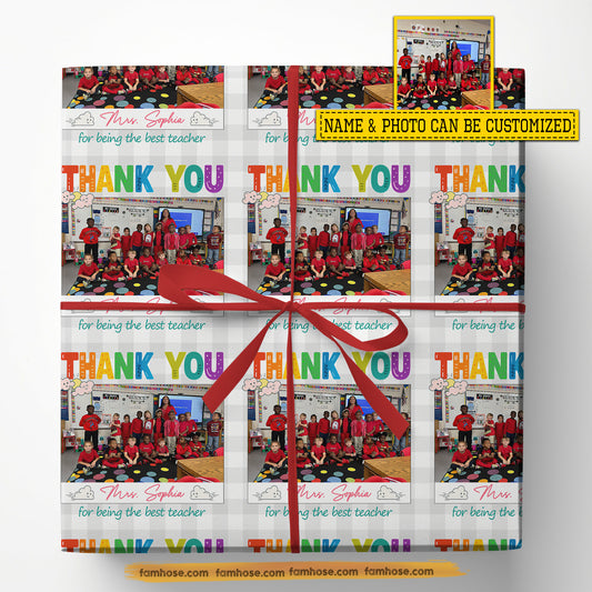 Personalized Thank You For Teacher Wrapping Paper, Thank You For Being The Best Teacher Wrapping Paper Rolls, Gift Wrap For Teacher