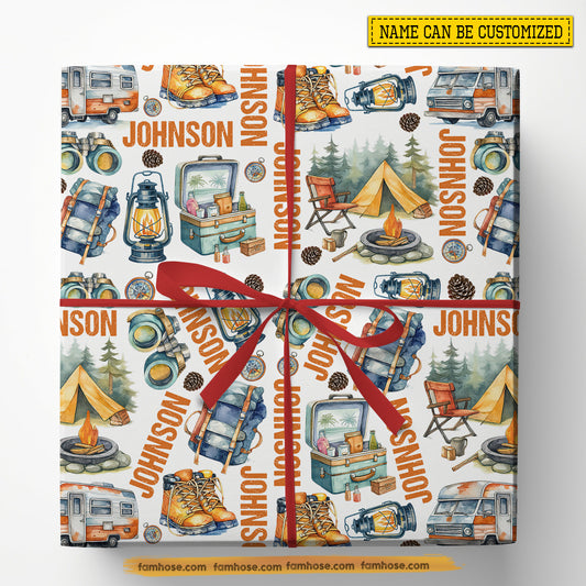 Personalized Camping Wrapping Paper, Outdoor Adventure Wrapping Paper Rolls, Gift Wrap For Camping Lover
