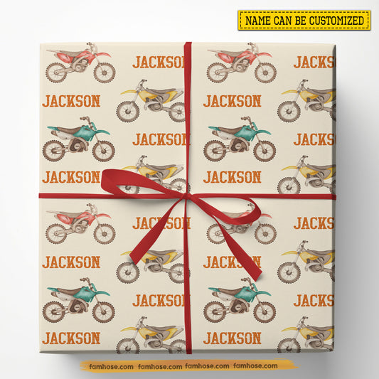Personalized Dirt Bike Wrapping Paper, Dirt Bike Pastel Wrapping Paper Rolls, Gift Wrap For Dirt Bike Lover