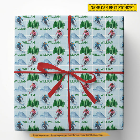 Personalized Skiing Wrapping Paper, Alpine Skiing Wrapping Paper Rolls, Gift Wrap For Skiing Lover