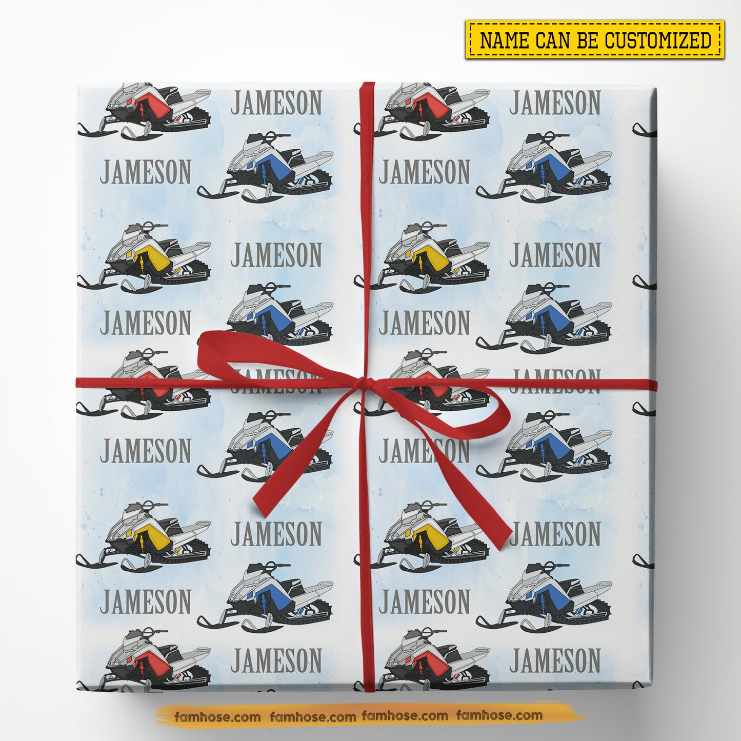 Personalized Snowmobiling Wrapping Paper, Winter Snowmobile Wrapping Paper Rolls, Gift Wrap For Snowmobiling Lover