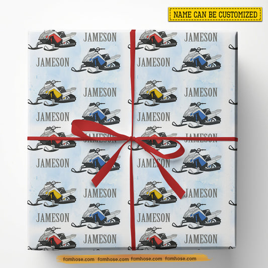 Personalized Snowmobiling Wrapping Paper, Winter Snowmobile Wrapping Paper Rolls, Gift Wrap For Snowmobiling Lover