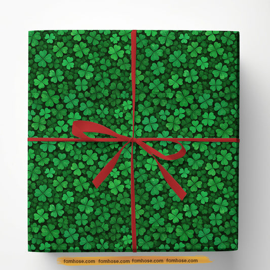 Four-Leaf Clover Wrapping Paper, Lucky In Every Dimension Wrapping Paper Rolls, St Patrick's Day Gift Wrap For Irish Lover