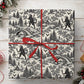 Vintage Krampus Toile Wrapping Paper, Black And Cream Winter Village Gothic Wrapping Paper Rolls, Gift Wrap For Krampus Lover