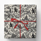 Vintage Krampus Toile Wrapping Paper, Black And Cream Winter Village Gothic Wrapping Paper Rolls, Gift Wrap For Krampus Lover