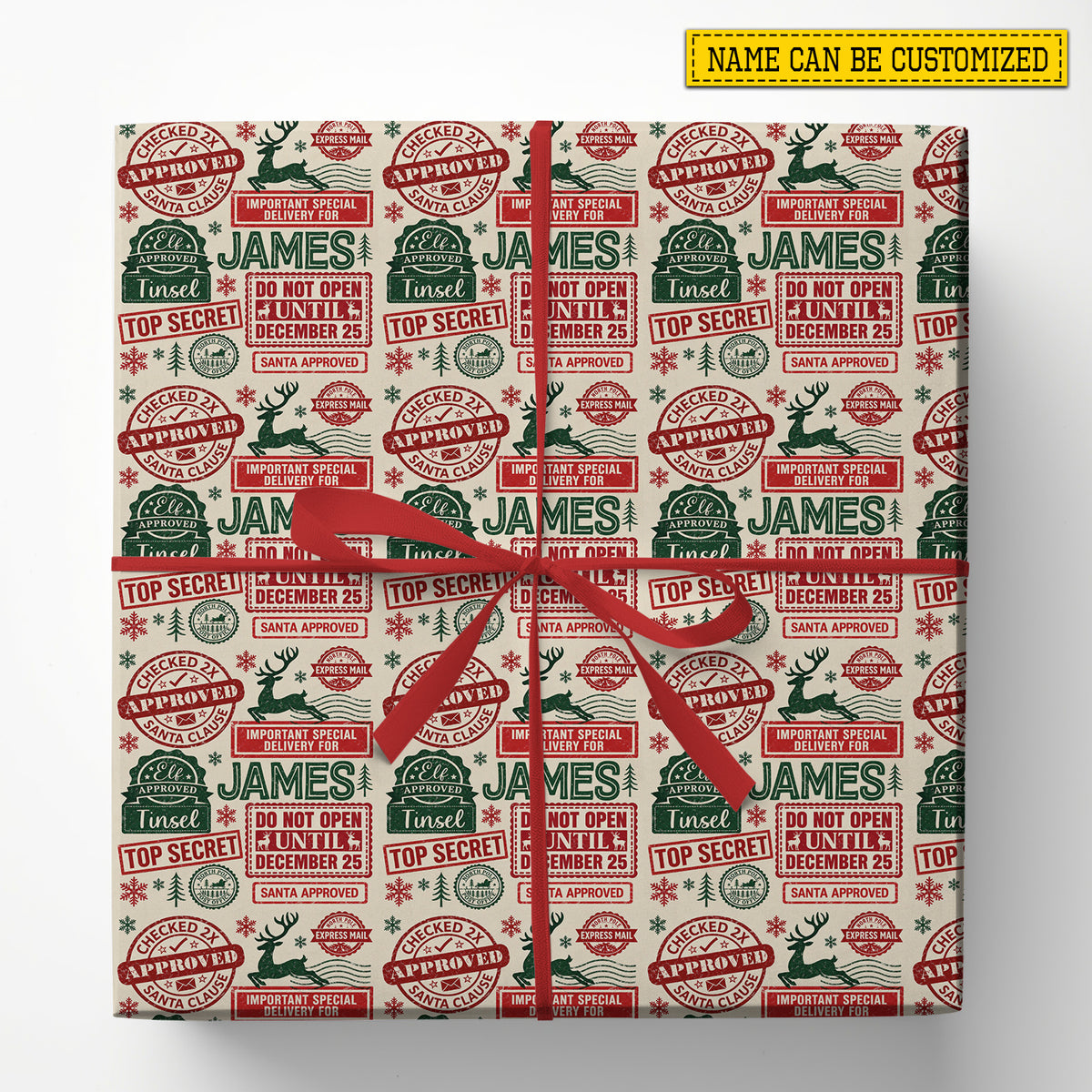 Vintage Personalized Christmas Postal Stamps Wrapping Paper, Santa Approved North Pole Special Delivery Wrapping Paper Rolls, Xmas Gift Wrap
