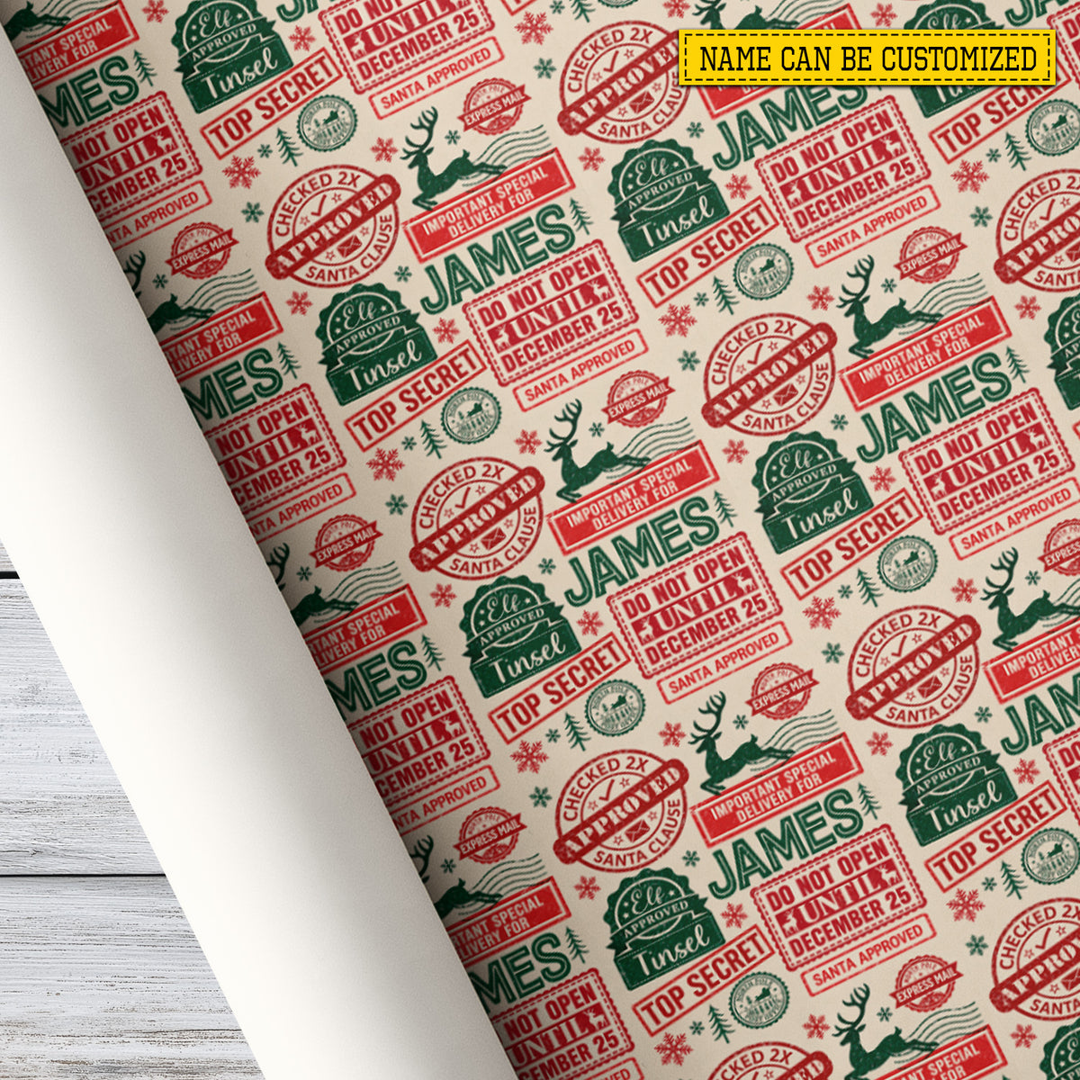 Vintage Personalized Christmas Postal Stamps Wrapping Paper, Santa Approved North Pole Special Delivery Wrapping Paper Rolls, Xmas Gift Wrap