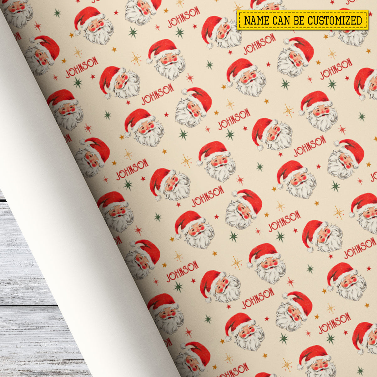 Vintage Personalized Christmas Santa Wrapping Paper, Santa Smiles Just For You Wrapping Paper Rolls, Xmas Gift Wrap