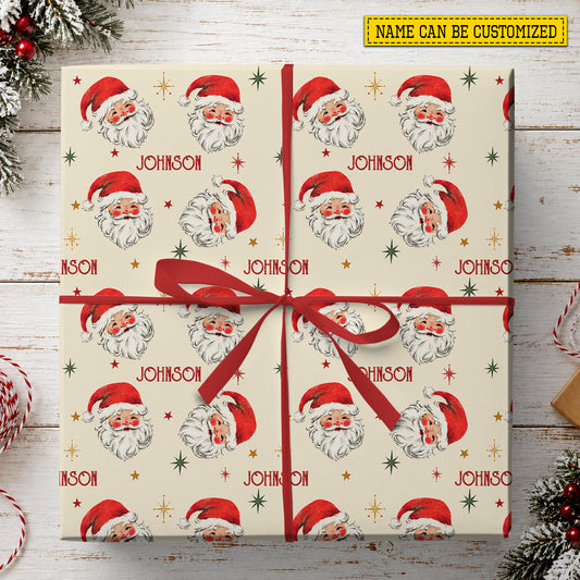 Vintage Personalized Christmas Santa Wrapping Paper, Santa Smiles Just For You Wrapping Paper Rolls, Xmas Gift Wrap