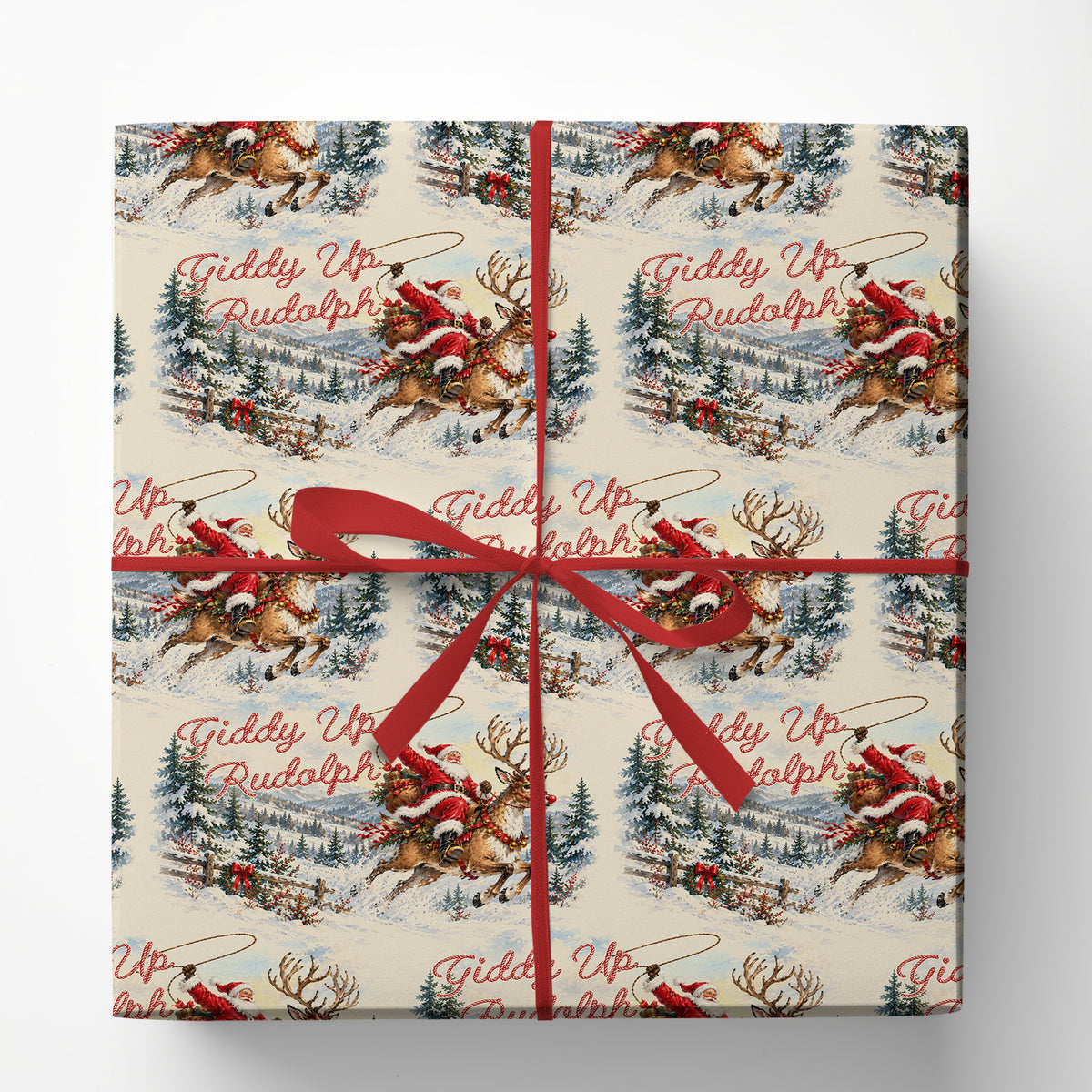 Christmas Cowboy Wrapping Paper, Giddy Up Rudolph Wrapping Paper Rolls, Xmas Gift Wrap For Cowboys