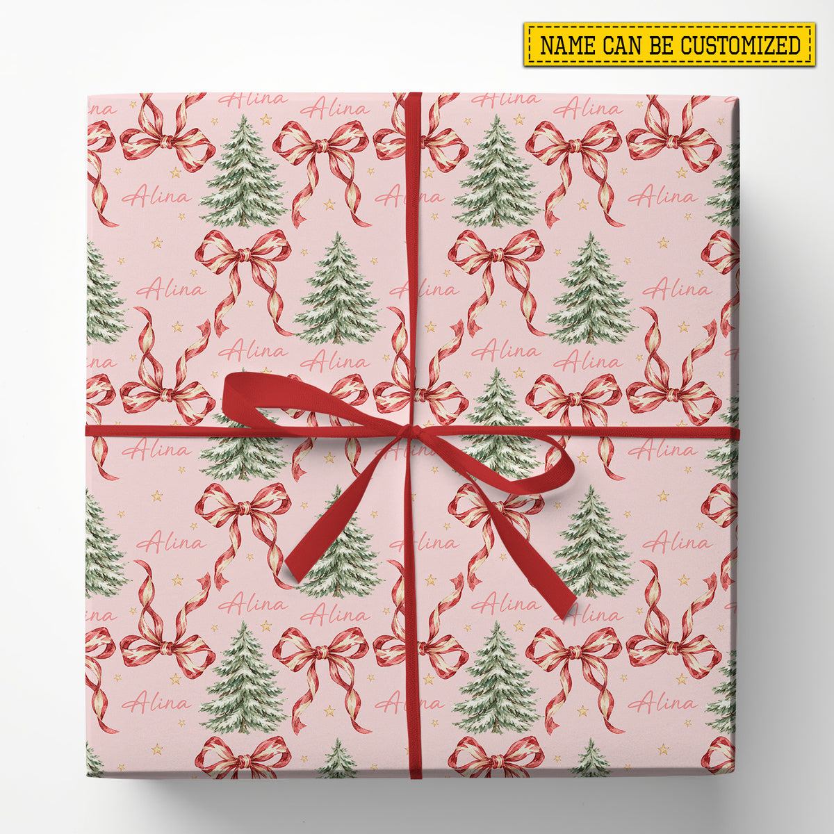 Vintage Personalized Christmas Bows Wrapping Paper, A Pretty Little Christmas Wrapping Paper Rolls, Xmas Gift Wrap