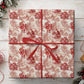 Vintage Christmas Santa Wrapping Paper, Red And Cream Toile Wrapping Paper Rolls, Xmas Gift Wrap