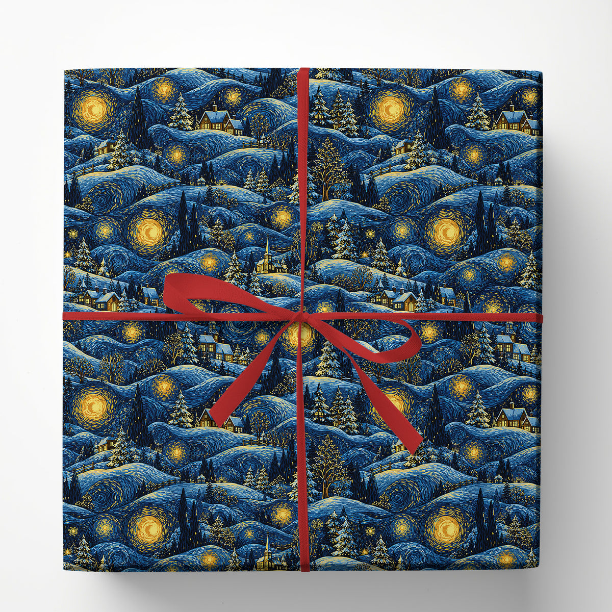 Christmas Starry Night Wrapping Paper, Van Gogh Inspired Snowy Winter Village Wrapping Paper Rolls, Xmas Gift Wrap
