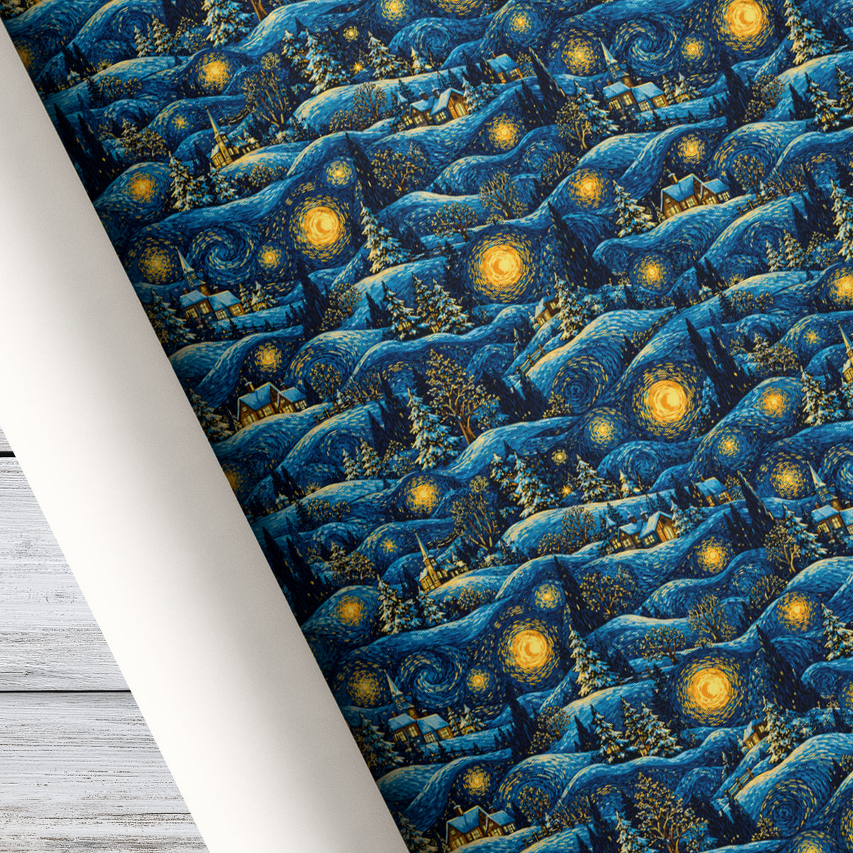 Christmas Starry Night Wrapping Paper, Van Gogh Inspired Snowy Winter Village Wrapping Paper Rolls, Xmas Gift Wrap