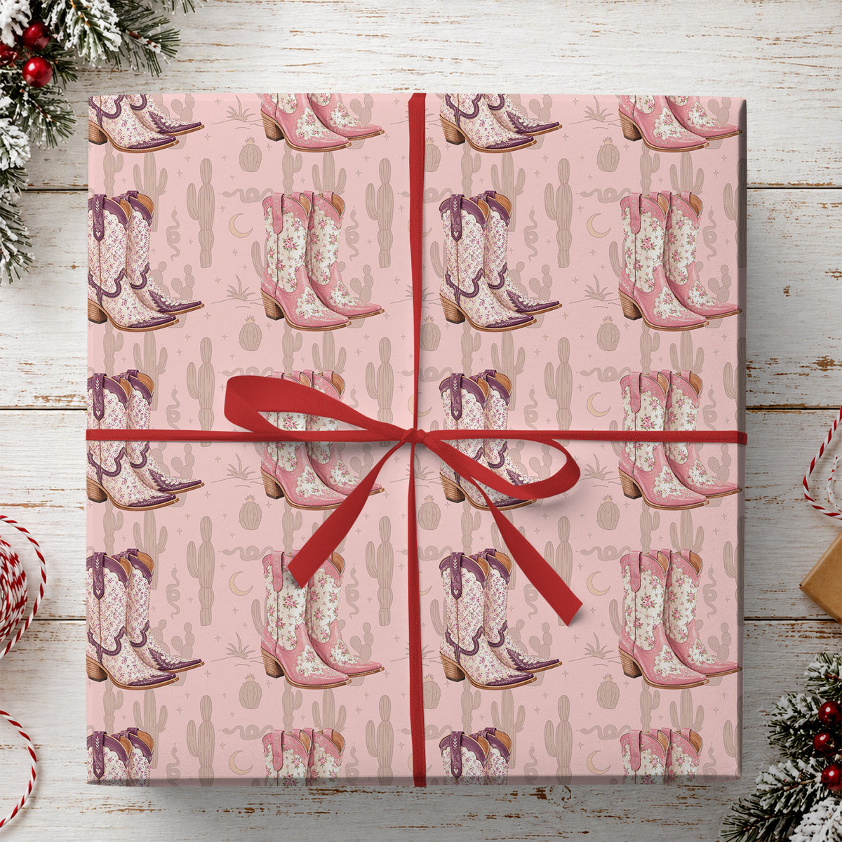 Cowgirl Boots Wrapping Paper, Pink Floral Western Wrapping Paper Rolls, Gift Wrap For Cowgirls