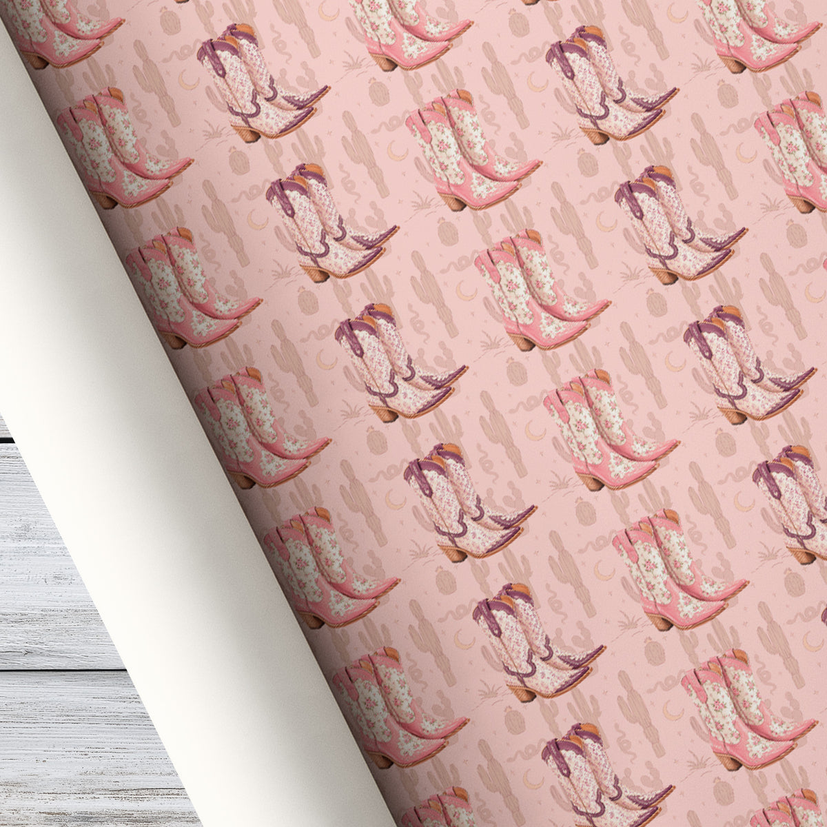 Cowgirl Boots Wrapping Paper, Pink Floral Western Wrapping Paper Rolls, Gift Wrap For Cowgirls