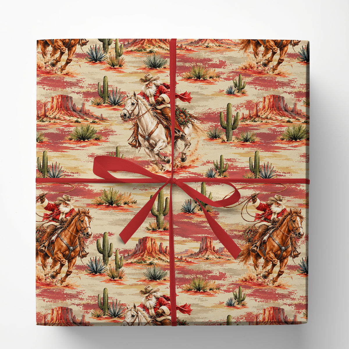 Vintage Christmas Western Cowboy Wrapping Paper, Cowboy Santa On Horseback Wrapping Paper Rolls, Xmas Gift Wrap For Cowboys
