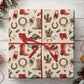 Vintage Christmas Cowboy Rodeo Wrapping Paper, Western Hats And Festive Cactus Wrapping Paper Rolls, Xmas Gift Wrap For Cowboys