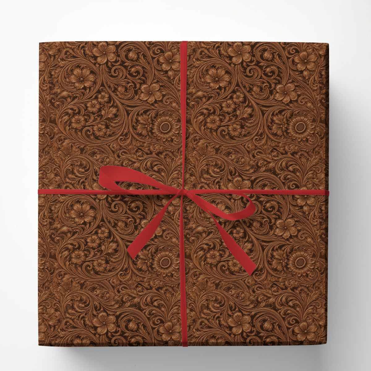 Western Tooled Leather Wrapping Paper, Brown Floral Embossed Leather Pattern Wrapping Paper Rolls, Gift Wrap For Cowboys & Cowgirls