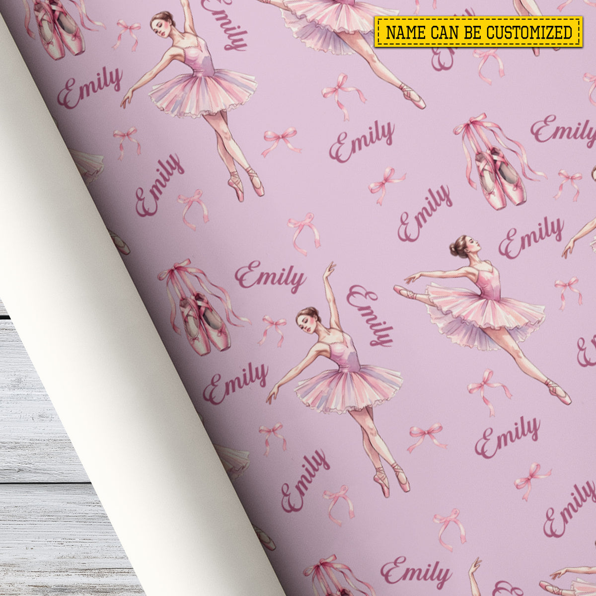 Personalized Ballerina Wrapping Paper, Pink Ballet Dancer And Pointe Shoes Wrapping Paper Rolls, Gift Wrap For Ballet Lover