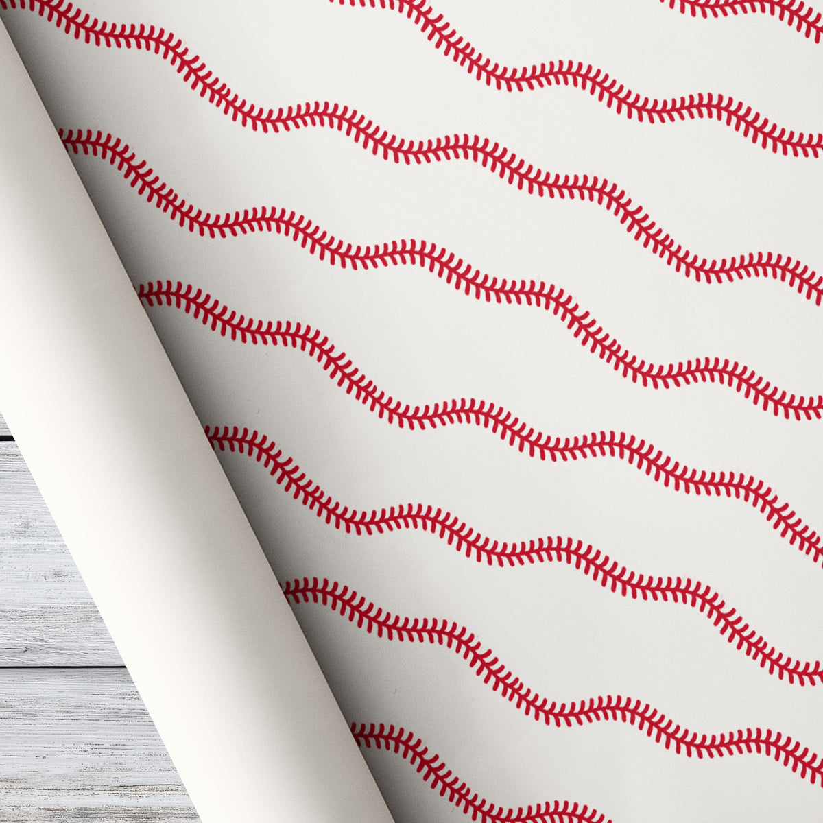 Baseball Stitch Wrapping Paper, Red And White Sports Wrapping Paper Rolls, Gift Wrap For Baseball Lover