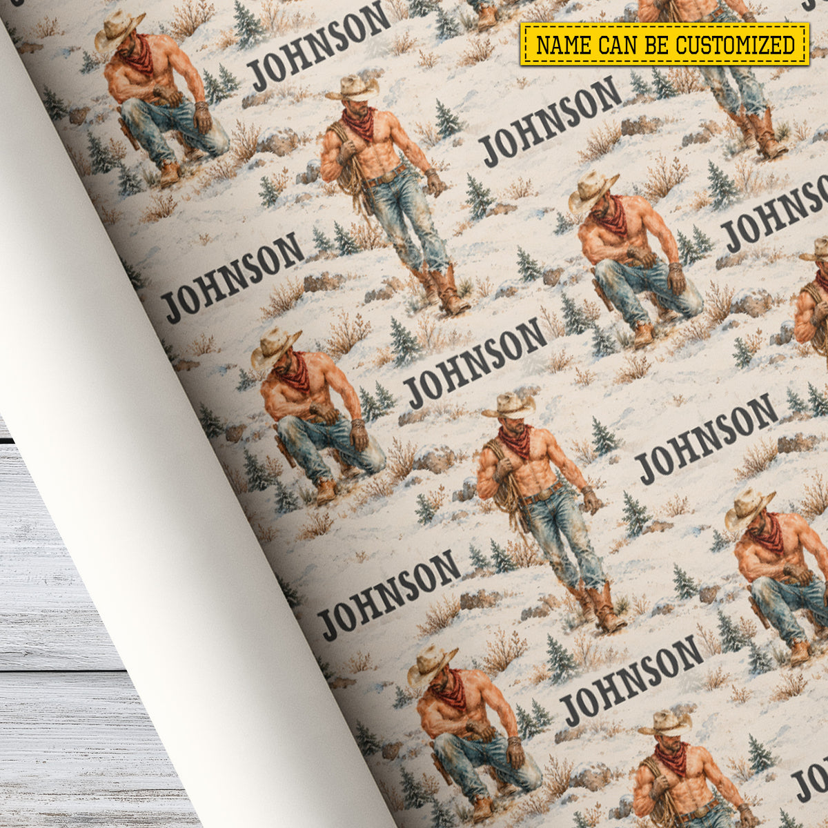 Western Personalized Shirtless Cowboy Wrapping Paper, A Little Country Heat Wrapping Paper Rolls, Gift Wrap For Cowboys