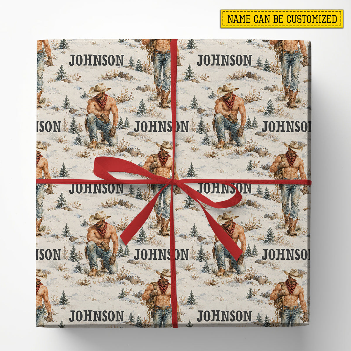 Western Personalized Shirtless Cowboy Wrapping Paper, A Little Country Heat Wrapping Paper Rolls, Gift Wrap For Cowboys