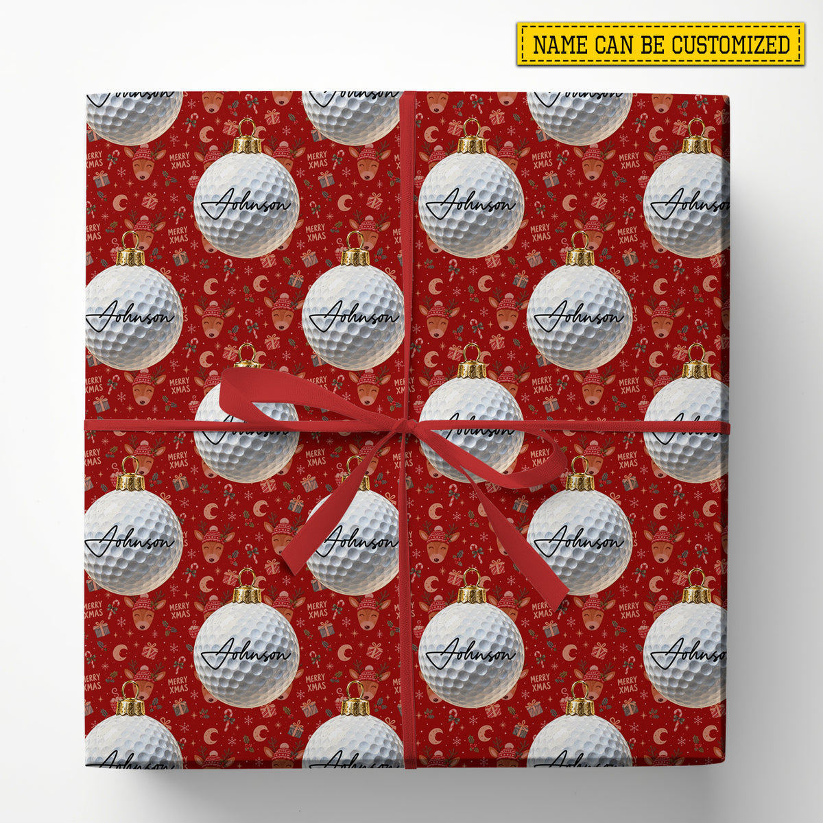 Personalized Christmas Golf Wrapping Paper, Golf Ball Ornament Wrapping Paper Rolls, Xmas Gift Wrap For Golf Lover