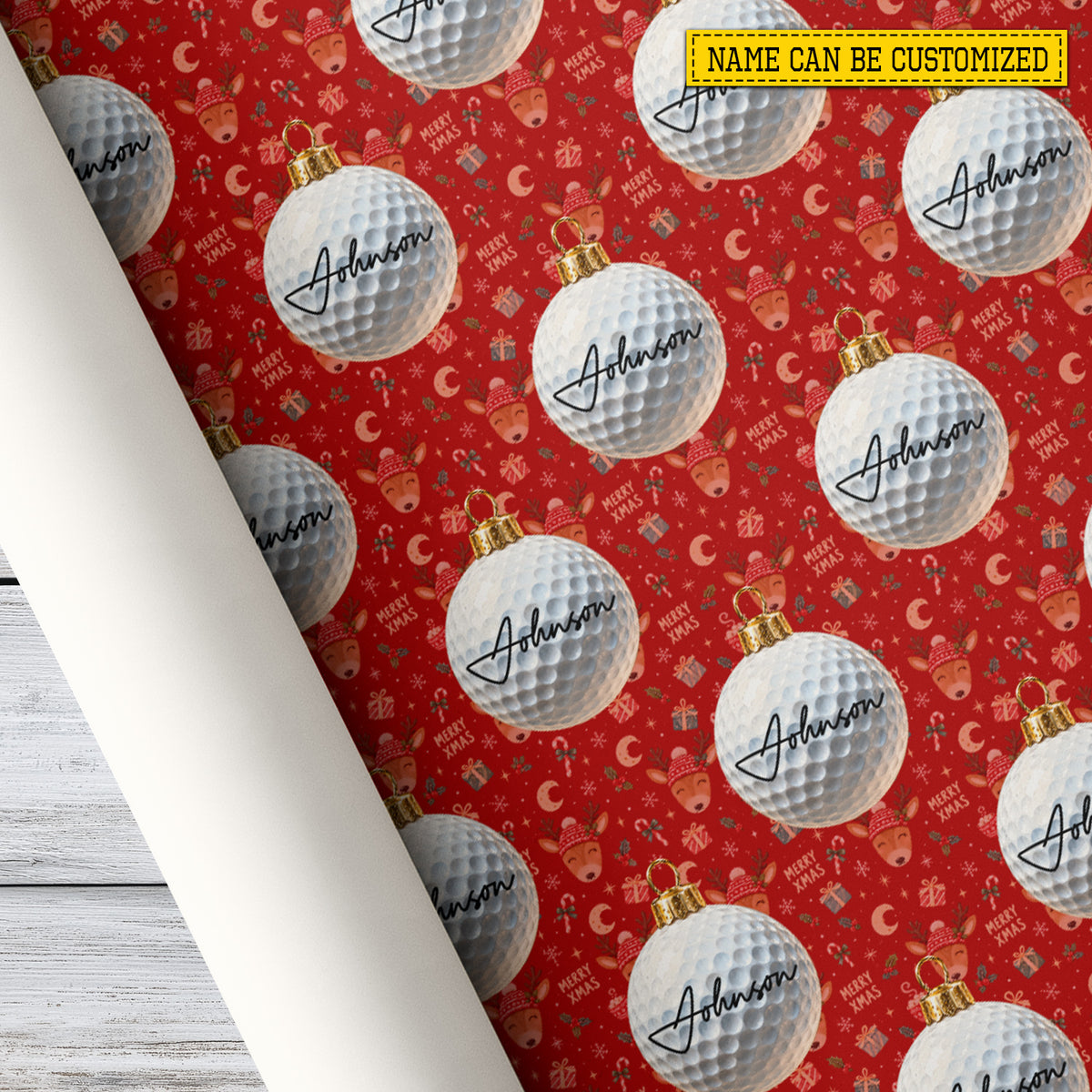 Personalized Christmas Golf Wrapping Paper, Golf Ball Ornament Wrapping Paper Rolls, Xmas Gift Wrap For Golf Lover