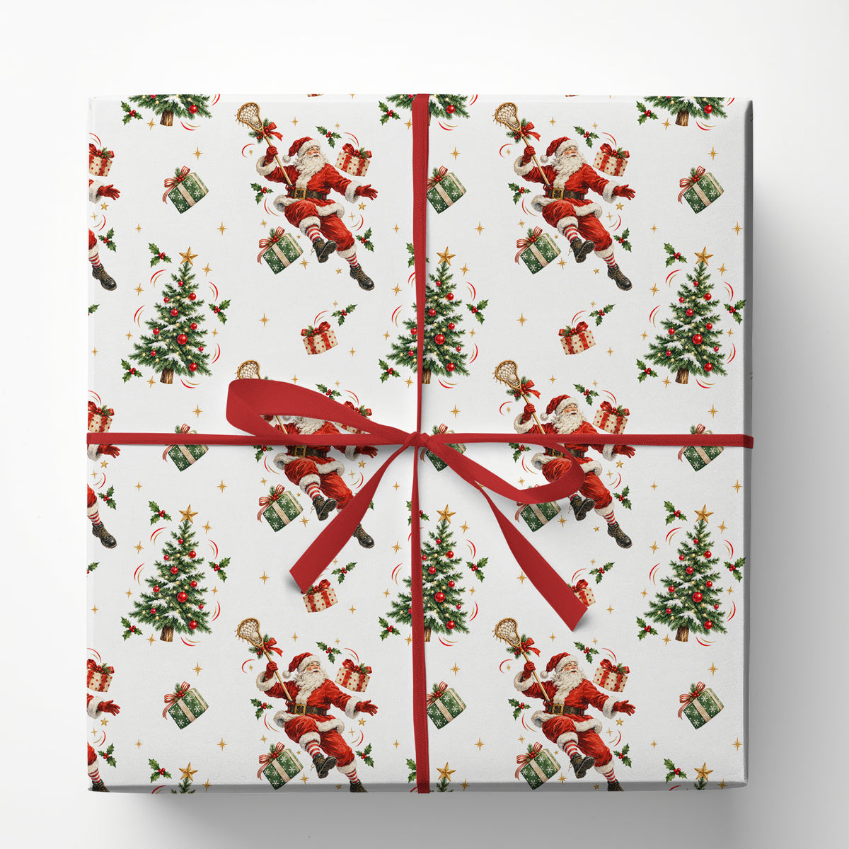 Funny Christmas Lacrosse Wrapping Paper, Santa Claus Playing Lacrosse Wrapping Paper Rolls, Xmas Gift Wrap For Lacrosse Lover