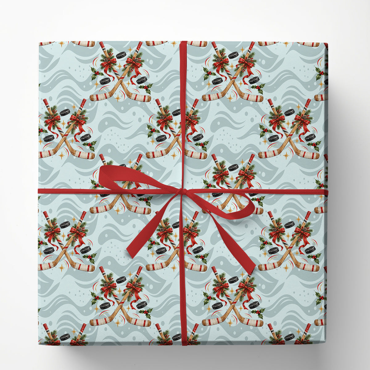 Christmas Hockey Wrapping Paper, Ice Hockey Sticks And Pucks Wrapping Paper Rolls, Xmas Gift Wrap For Hockey Lover
