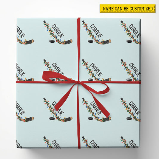 Personalized Christmas Hockey Wrapping Paper, A Slapshot Of Christmas Cheer Wrapping Paper Rolls, Xmas Gift Wrap For Hockey Lover