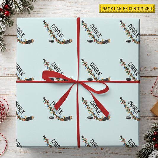 Personalized Christmas Hockey Wrapping Paper, A Slapshot Of Christmas Cheer Wrapping Paper Rolls, Xmas Gift Wrap For Hockey Lover