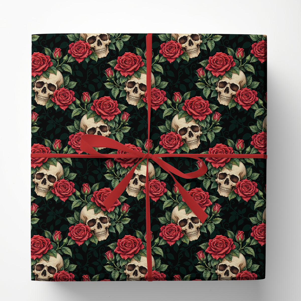 Gothic Skull & Roses Wrapping Paper, Dark Romance In Bloom Skull Wrapping Paper Rolls, Gift Wrap