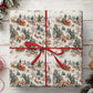 Vintage Christmas Village Wrapping Paper, Santa Sleigh And Reindeer Wrapping Paper Rolls, Xmas Gift Wrap For Reindeer Lover